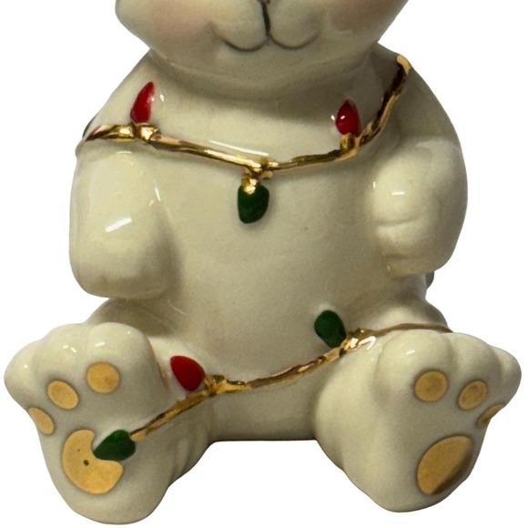 Lenox Tangled in Christmas lights Teddy Bear Red Hat Porcelain Ornament 3.5"H - Picture 11 of 12
